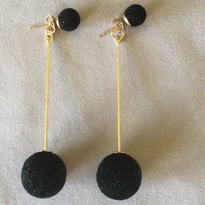 Gold Tone and Black Felt Drop Earrings